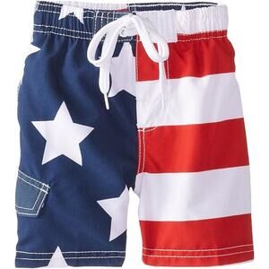 New Kanu Surf Boys 3T Red White Blue USA American Flag Webbed Swim Trunks